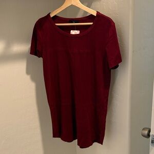 Women’s Suede Short Sleeve Scoop Neck Dress in Burgundy